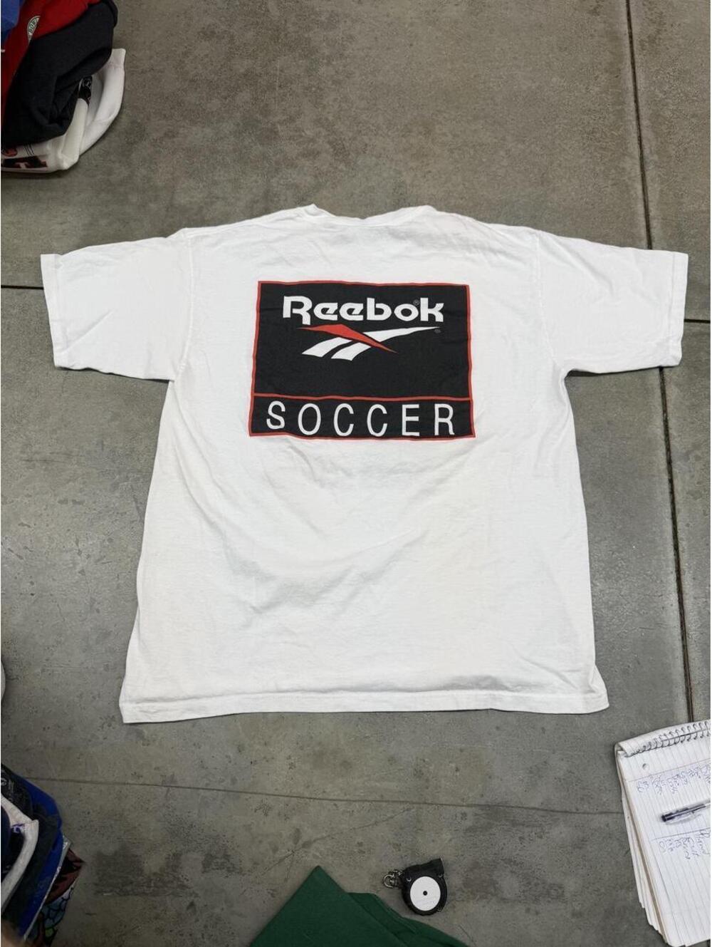 vintage all american soccer school reebok made in usa white shirt xl HAS STAIN